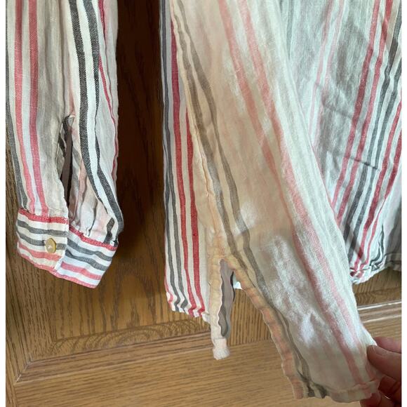 J.Jill 100% Linen Long Sleeve Striped Blouse PTP 23” Length 27” Sleeve 24.5” - Picture 3 of 5